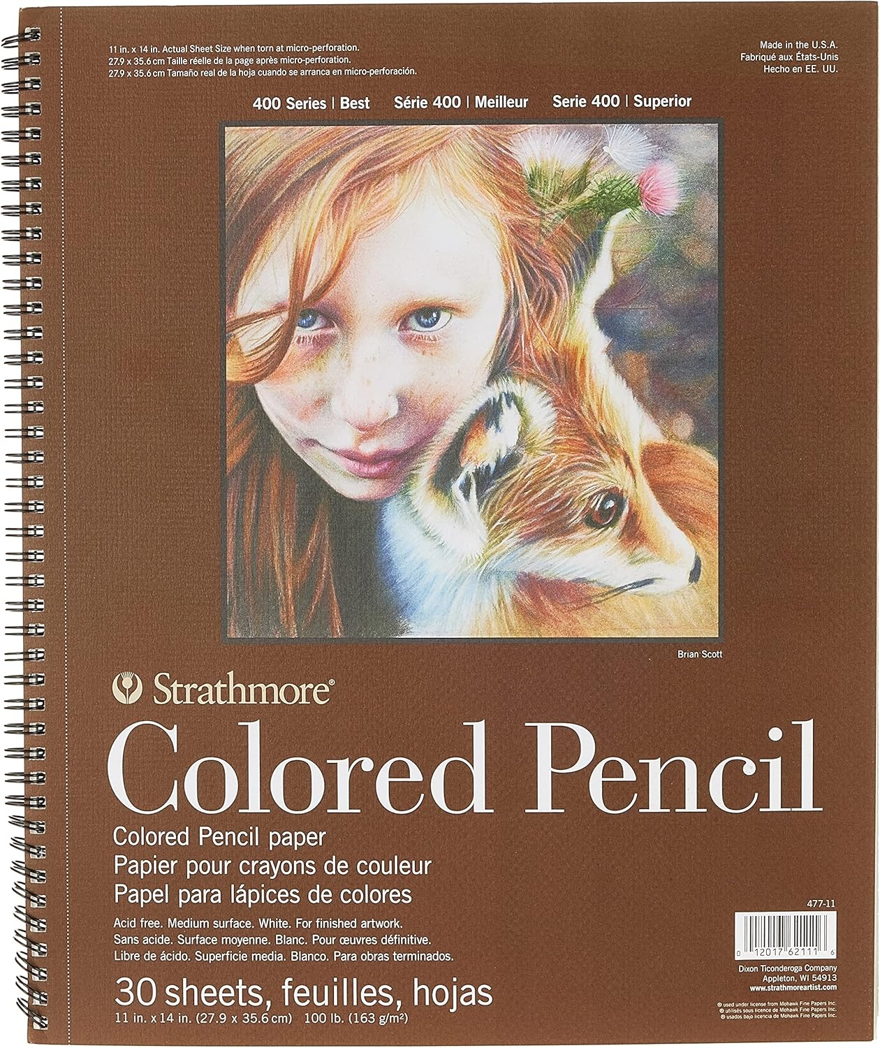 Strathmore 400 Series Wire Bound Colored Pencil Pad, 100 lb. Paper, 9 X 12 inches, 30 Sheets (477-9)(11×14)
