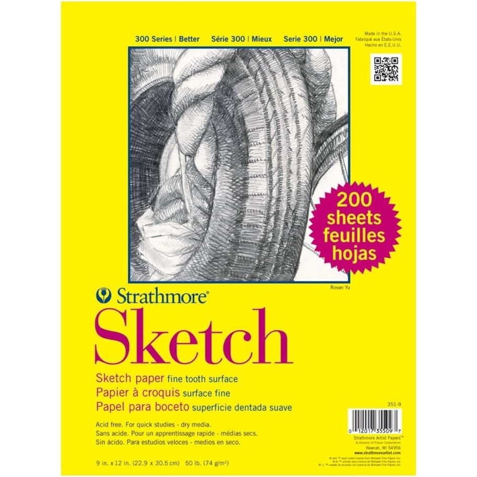 Strathmore 300 Series Sketch Paper, 9×12 inch, 200 Sheets, Bulk Pack – Artist Sketchbook for Drawing, Illustration, Art Class Students