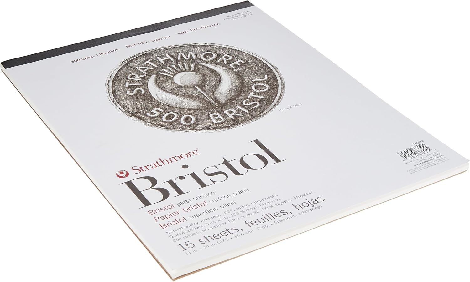 Strathmore (580-72 500 Series Bristol, 2-Ply Plate Surface, 11″x14″, White, 15 Sheets