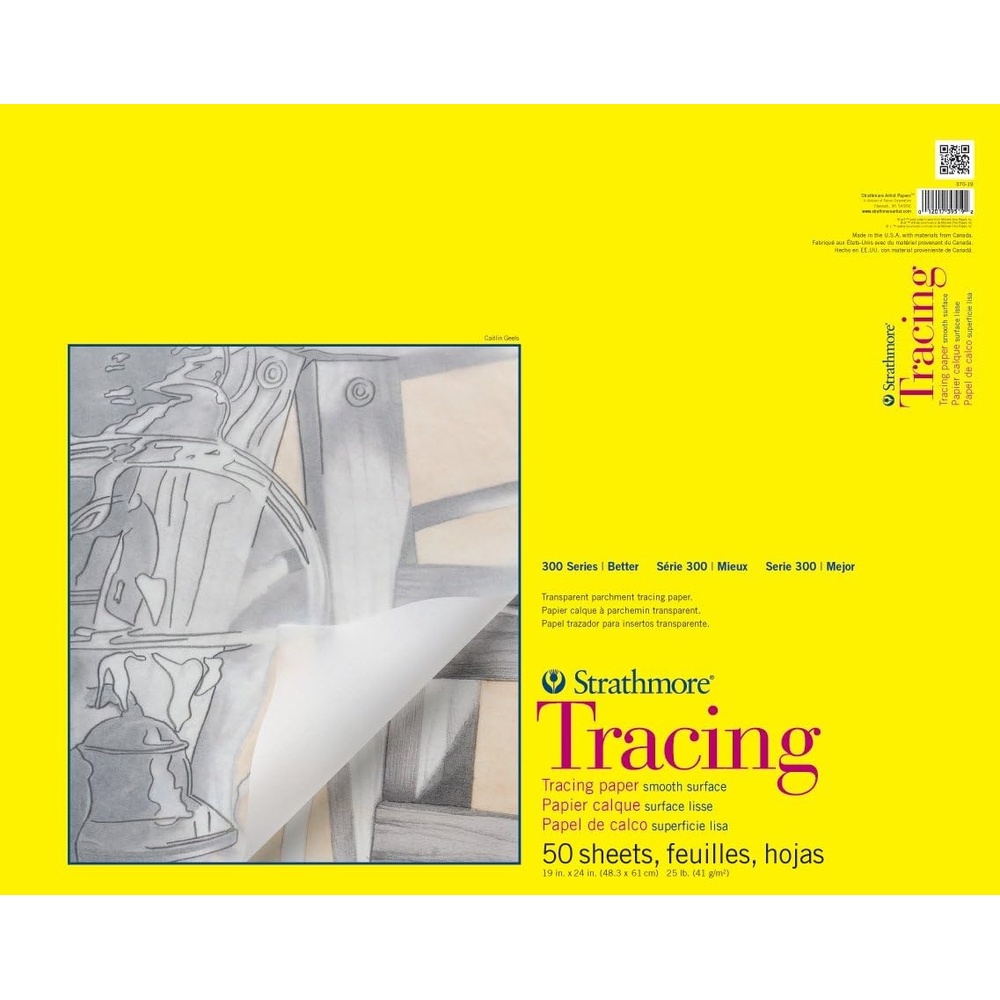 Strathmore 300 Series Tape Bound Tracing Pad, 9 X 12 inches, 25 lb., Transparent, 50 Sheets (370-9)(19×24)