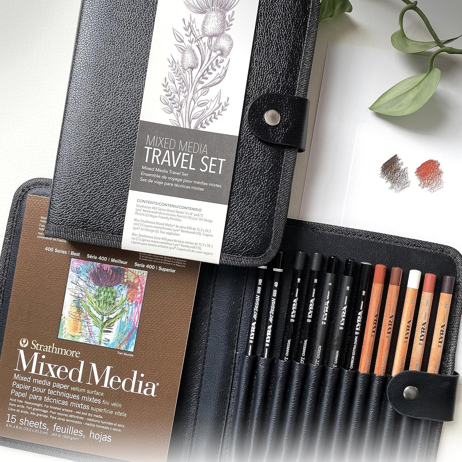 Strathmore Mixed Media Travel Set with Lyra Pencils and Portfolio – Professional Drawing and Sketching Art Supplies