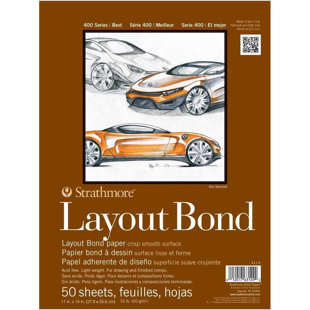Strathmore (411-9 400 Series Layout Bond Pad,White , 9″x12″, 50 Sheets(11×14)