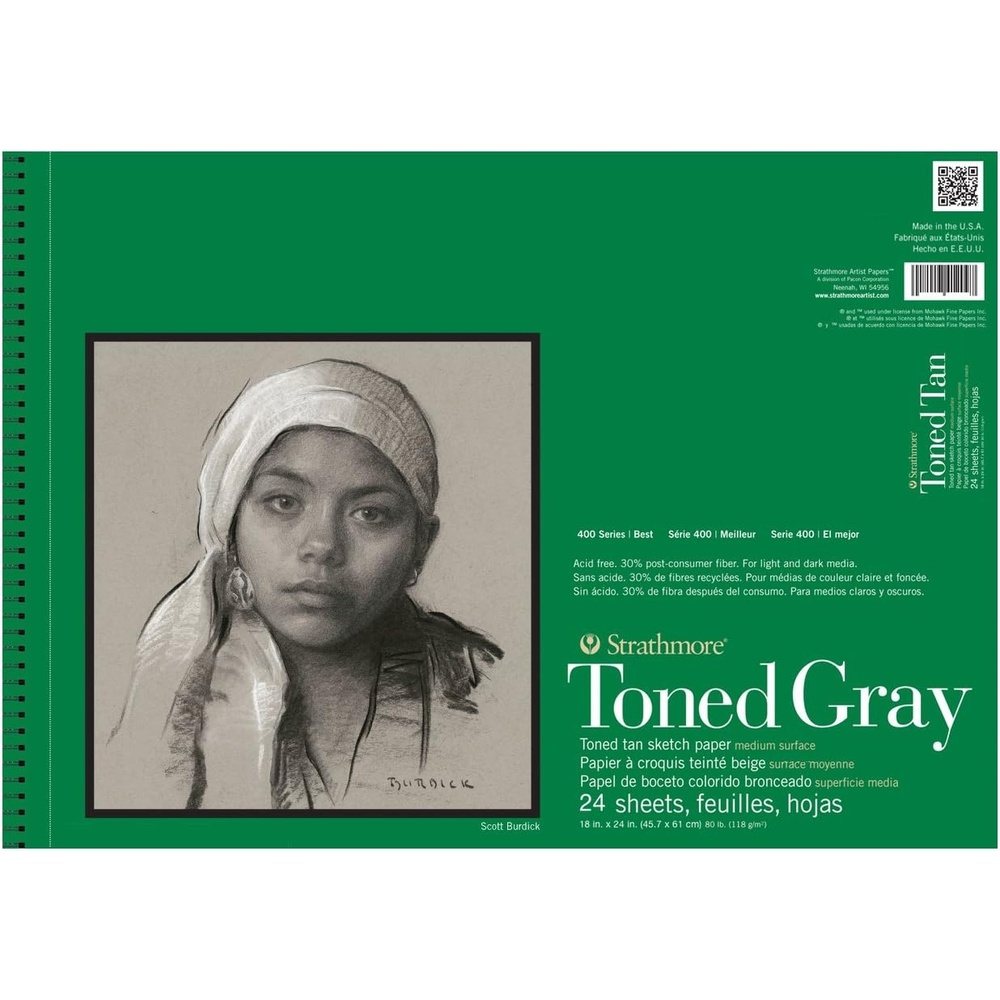 Strathmore 400 Series Wire Bound Toned Sketch Pad, 80 lb. Paper, 11 X 14 inches, Gray, 50 Sheets (412-111)(18×24)