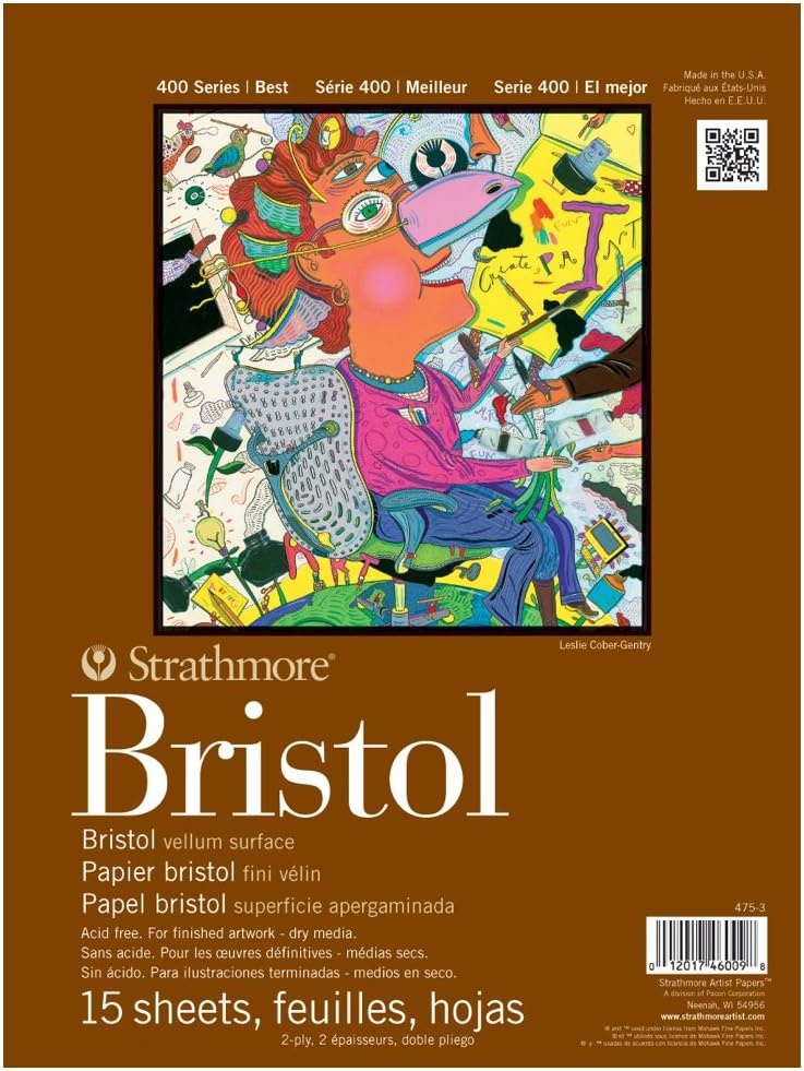 Strathmore 475-3, 400 Series Bristol, 2-Ply Vellum, 9″x12″ Tape Bound, 15 Sheets , White(Vellum  2 Ply)