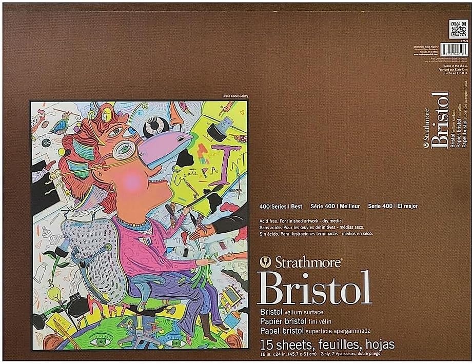 Strathmore 475-3, 400 Series Bristol, 2-Ply Vellum, 9″x12″ Tape Bound, 15 Sheets , White(Vellum  2 Ply)