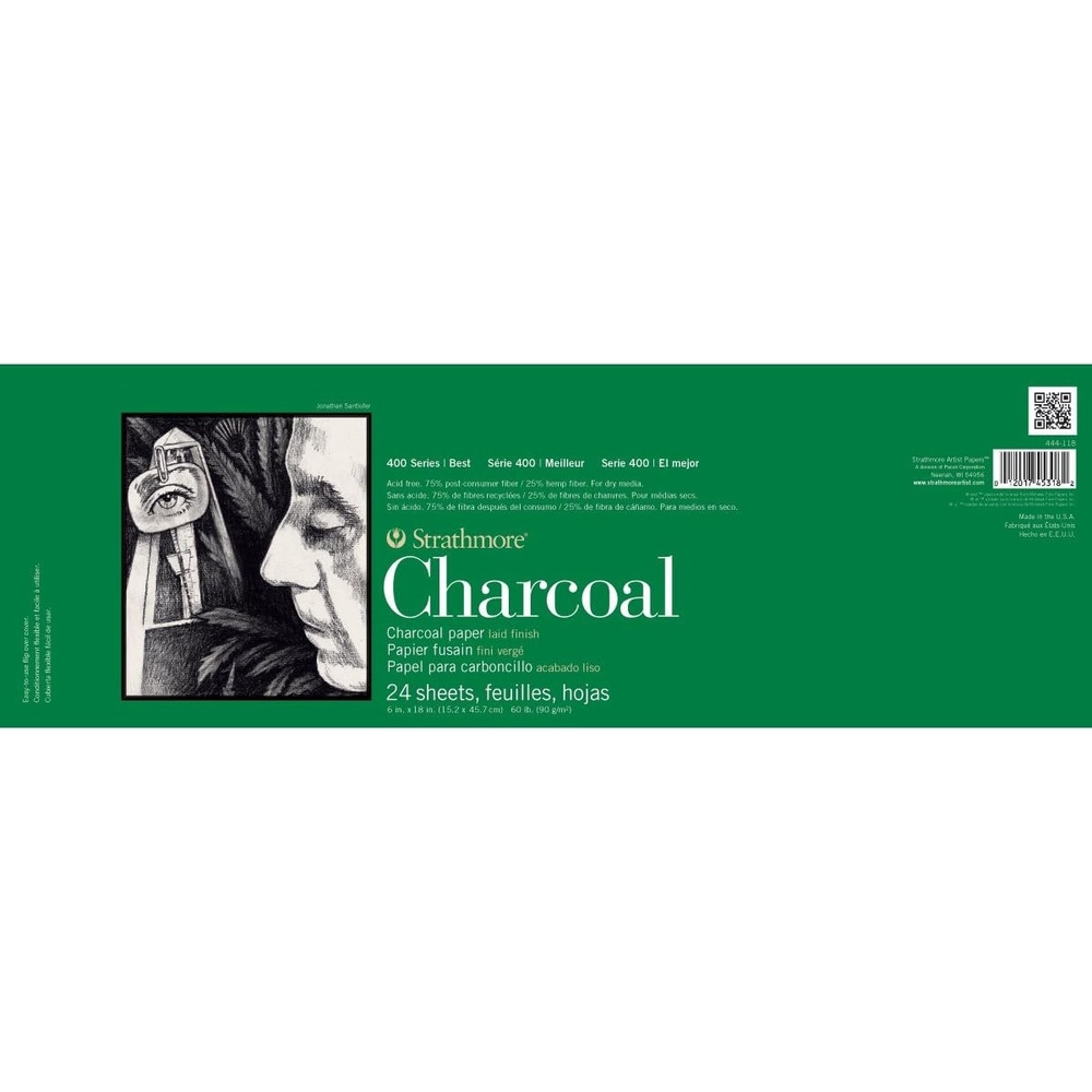 Strathmore 444-118 400 Series Charcoal, White, 6″x18″ Glue Bound, 24 Sheets