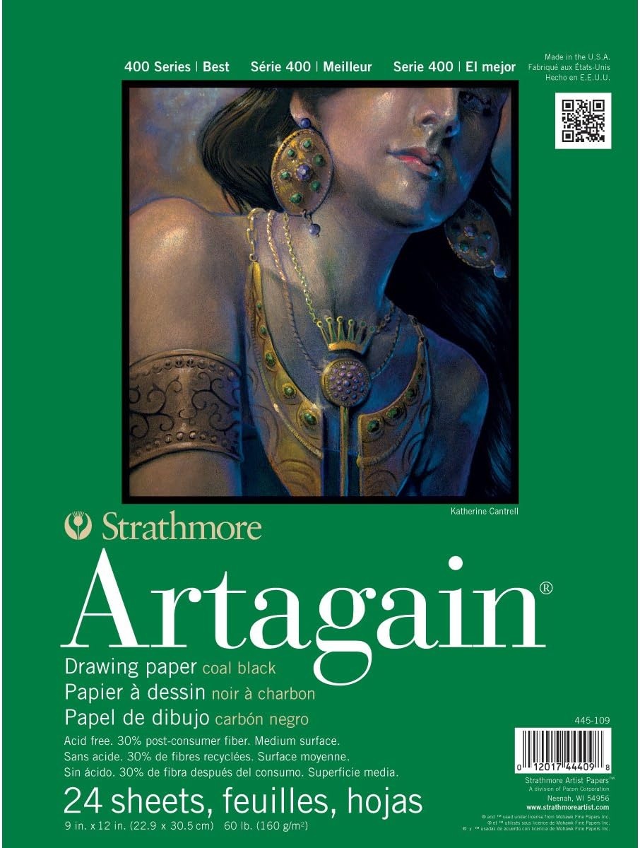 Strathmore – 445-9 Paper 400 Series Artagain Pad, 9″x12″, Assorted(Coal Black)