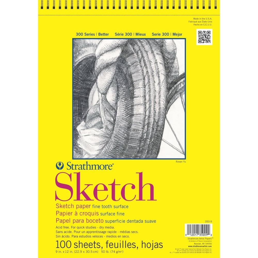 Strathmore 300 Series Sketch Pad, 14×17 inch, 100 Sheets, Glue Bound – Artist Sketchbook for Drawing, Illustration, Art Class Students