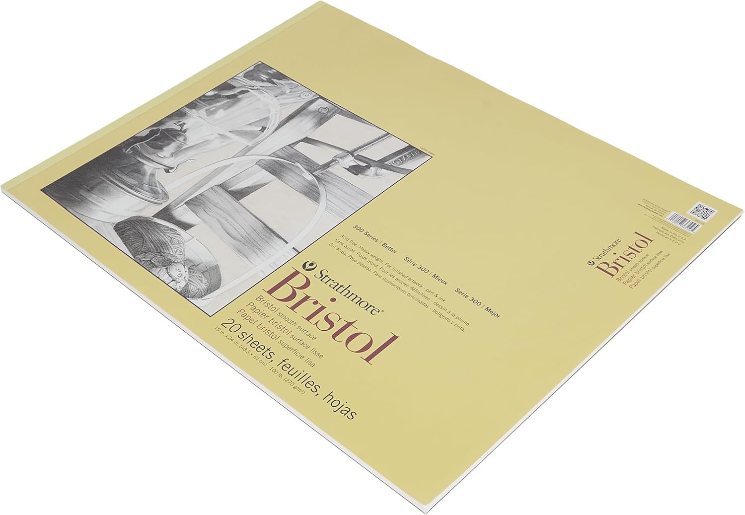 Strathmore 300 Series Bristol Smooth Pad, 19″x24″ Tape Bound, 20 Sheets(19″x24″)