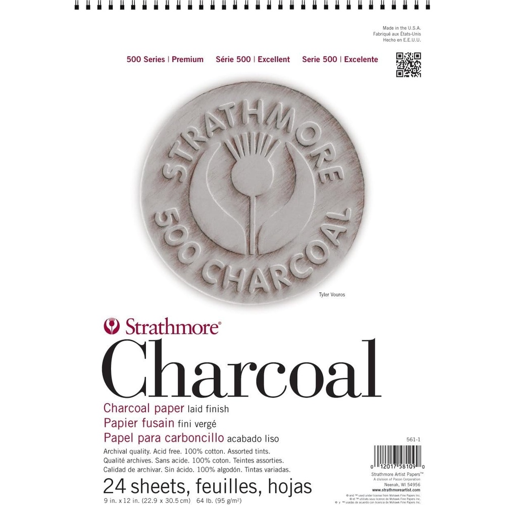 Strathmore 500 Series Charcoal Paper, Assorted Colors, Wirebound Pad, 12×18 inches, 24 Sheets (64lb/95g) – Professional Artist Paper