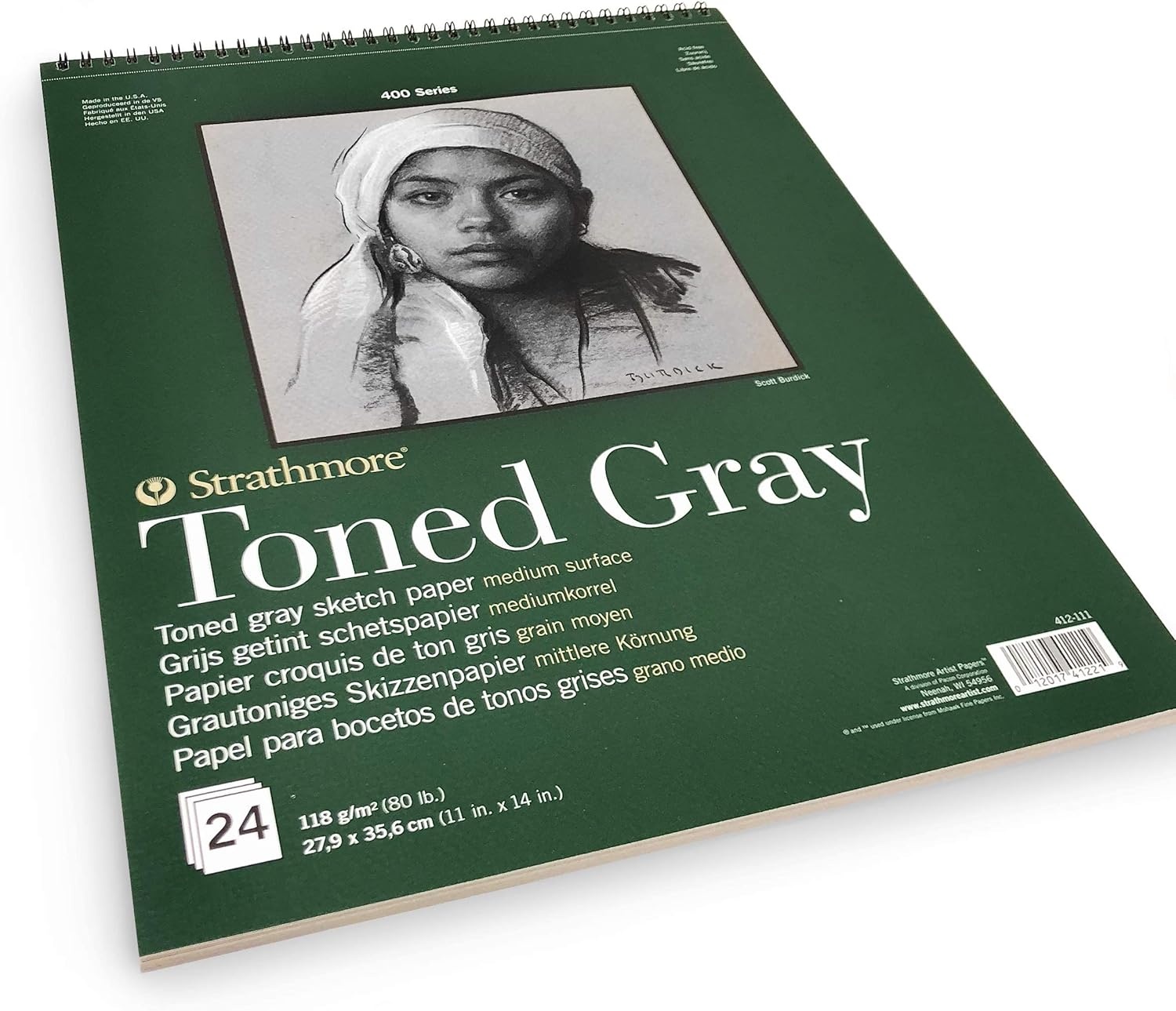 Strathmore 400 Series Wire Bound Toned Sketch Pad, 80 lb. Paper, 11 X 14 inches, Gray, 50 Sheets (412-111)(11×14)