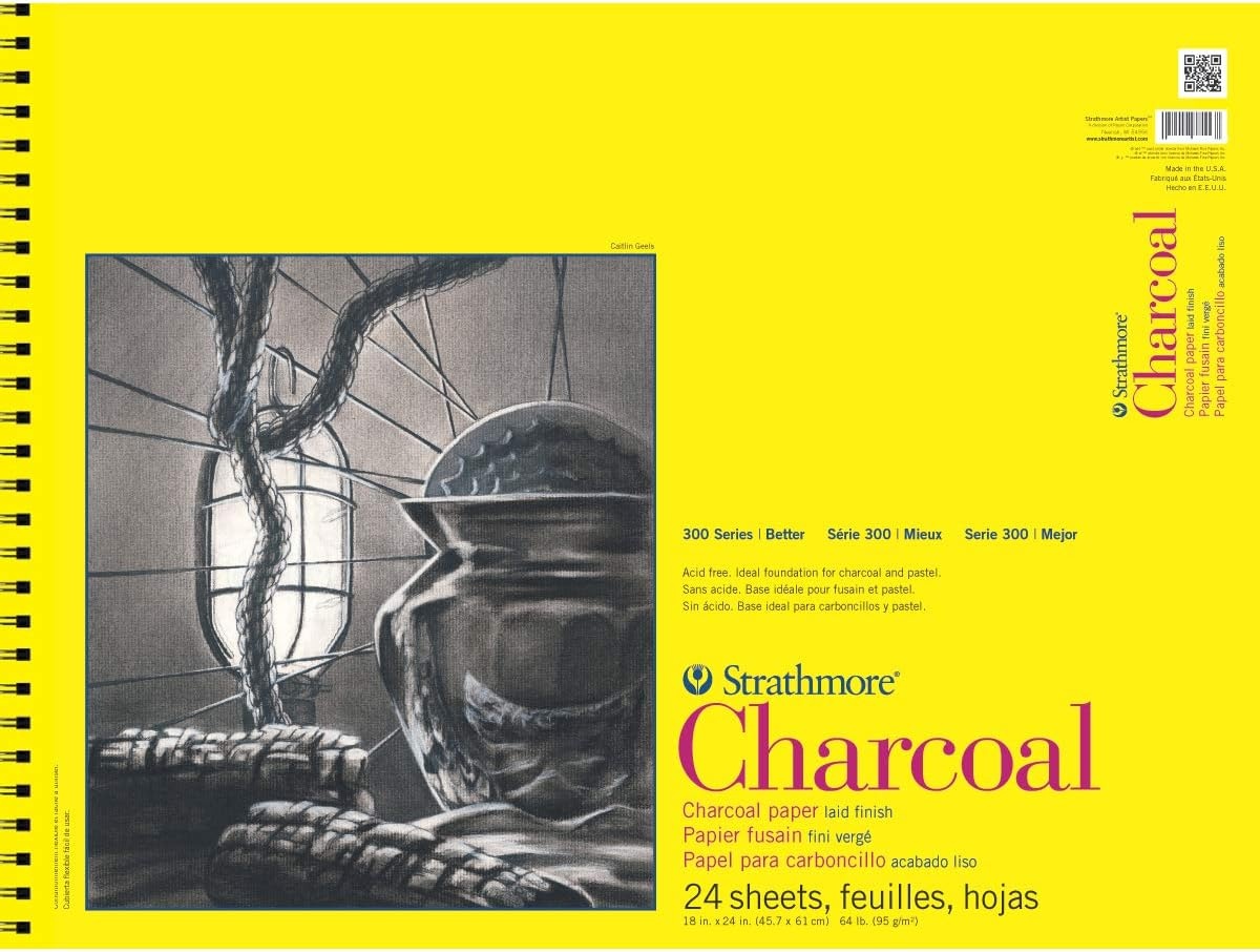 Strathmore 300 Series Charcoal Paper Pad, Glue Bound, 11×17 inches, 32 Sheets (64lb/95g) – Artist Paper for Adults and Students – Charcoal and Pastel(18×24)