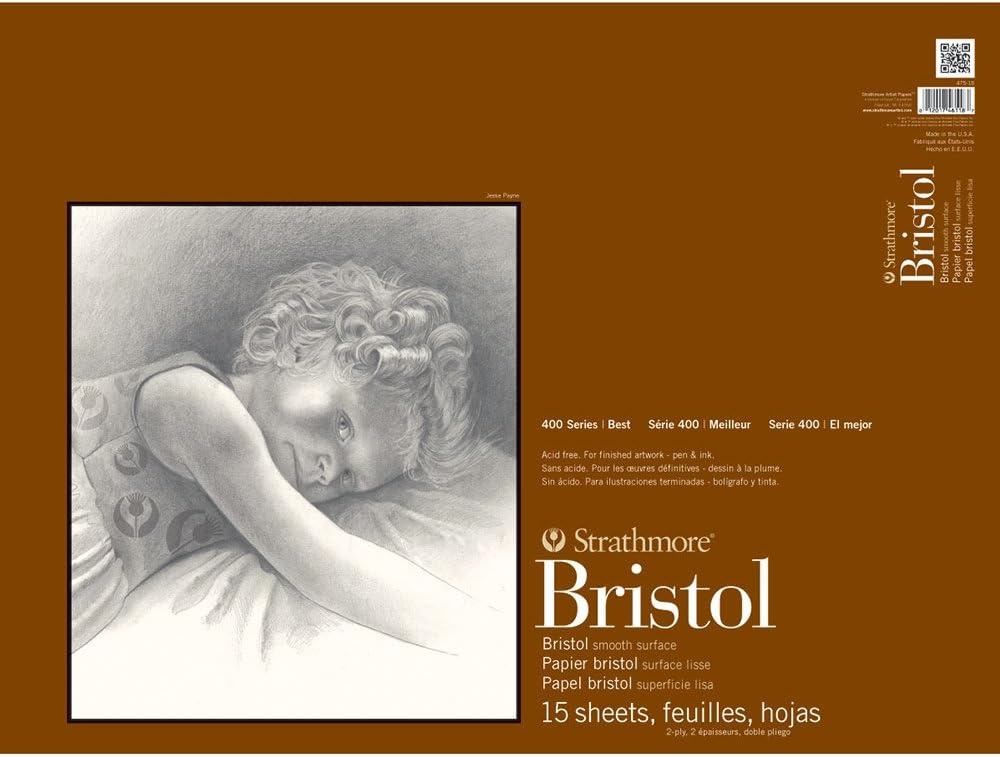 Strathmore 475-3, 400 Series Bristol, 2-Ply Vellum, 9″x12″ Tape Bound, 15 Sheets , White(Smooth  2 Ply)