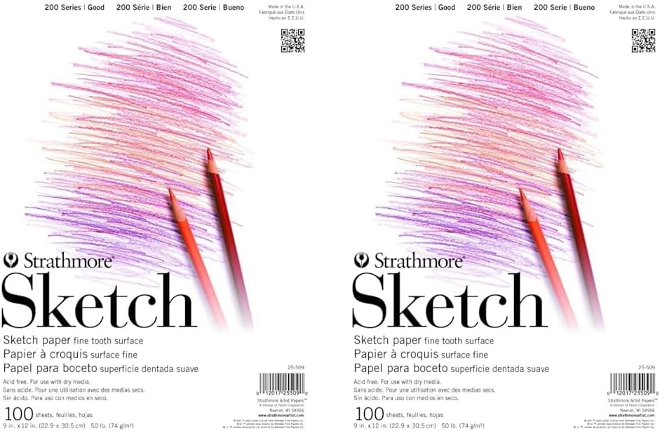 Strathmore 200 Series Sketch Pad, 9×12 inch, 100 Sheets, Tape Bound – Artist Sketchbook for Drawing, Illustration, Art Class Students(White)
