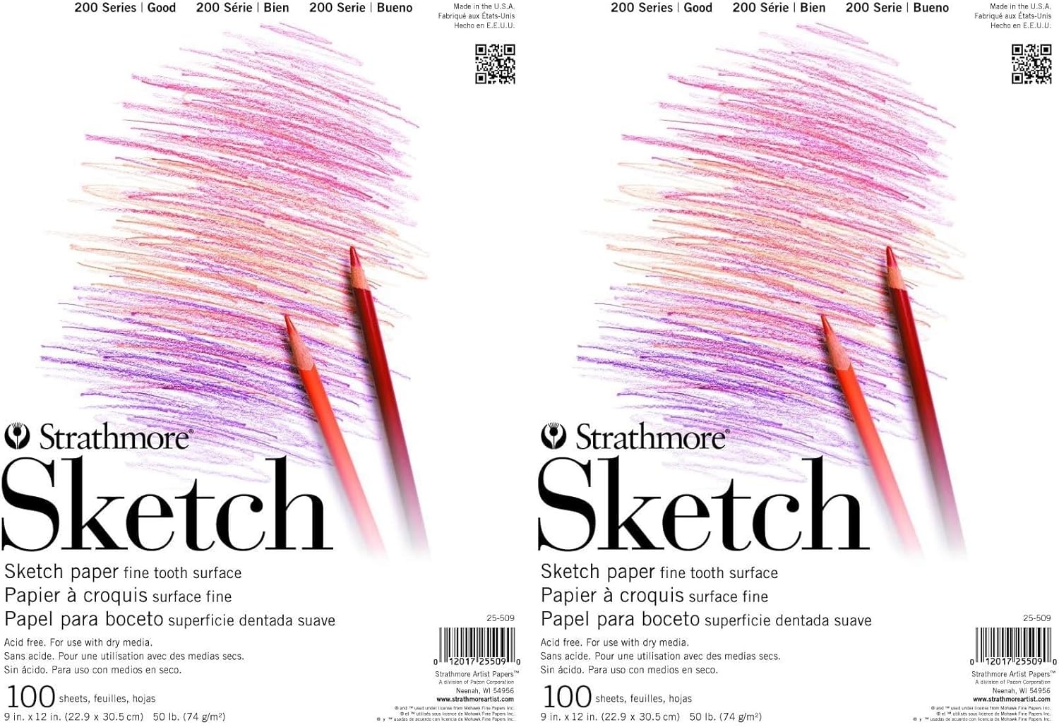 Strathmore 200 Series Sketch Pad, 9×12 inch, 100 Sheets, Tape Bound – Artist Sketchbook for Drawing, Illustration, Art Class Students(White)