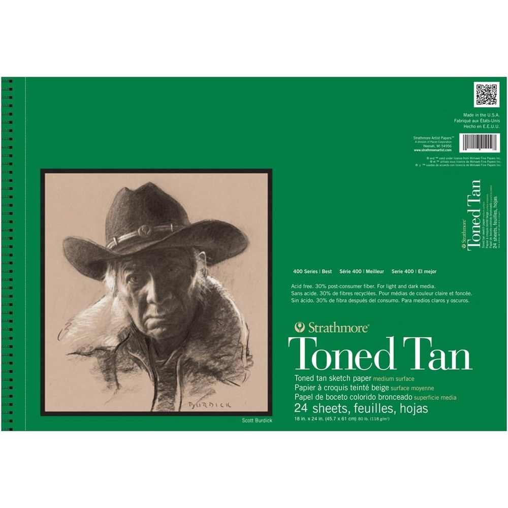 Strathmore 400 Series Sketch Pad, Toned Tan, 5.5×8.5 inch, 50 Sheets – Artist Sketchbook for Drawing, Illustration, Art Class Students(18×24)
