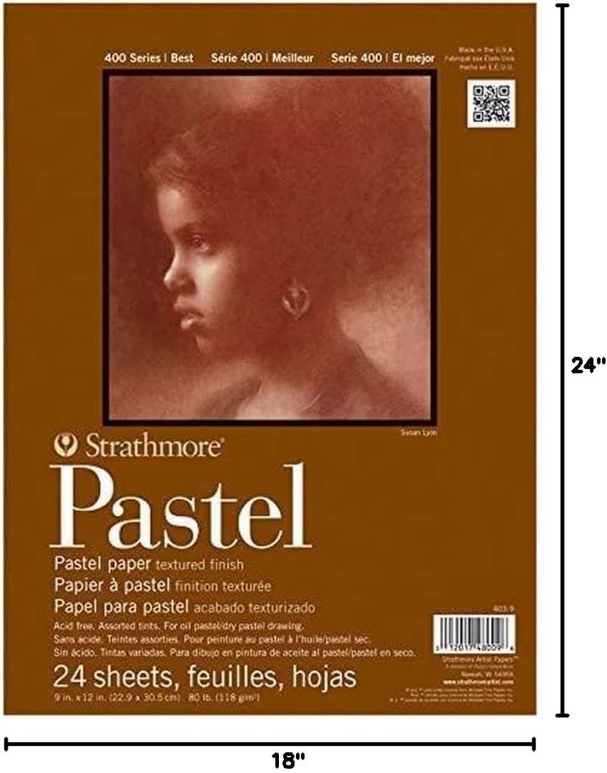 Strathmore 400 Series Tape Bound Pastel Pad, 80 lb. Textured Surface, 9 X 12 inches, Assorted Colors, 24 Sheets (403-9)(18×24)