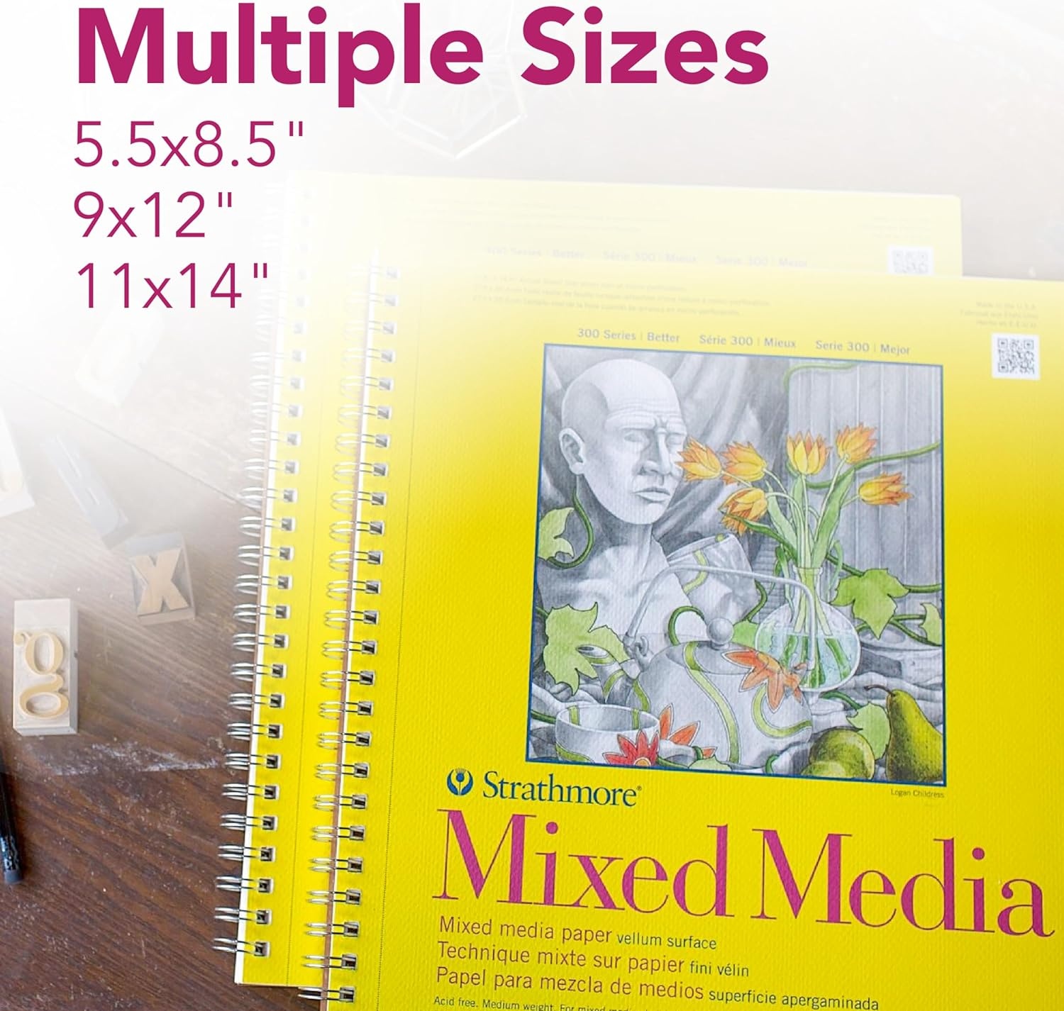 Strathmore 300 Series Mixed Media Paper Pad, Side Wire Bound, 11×14 inches, 40 Sheets (117lb/190g) – Artist Paper for Adults and Students – Watercolor, Gouache, Graphite, Ink, Pencil, Marker(5.5 x 8.5 inches)