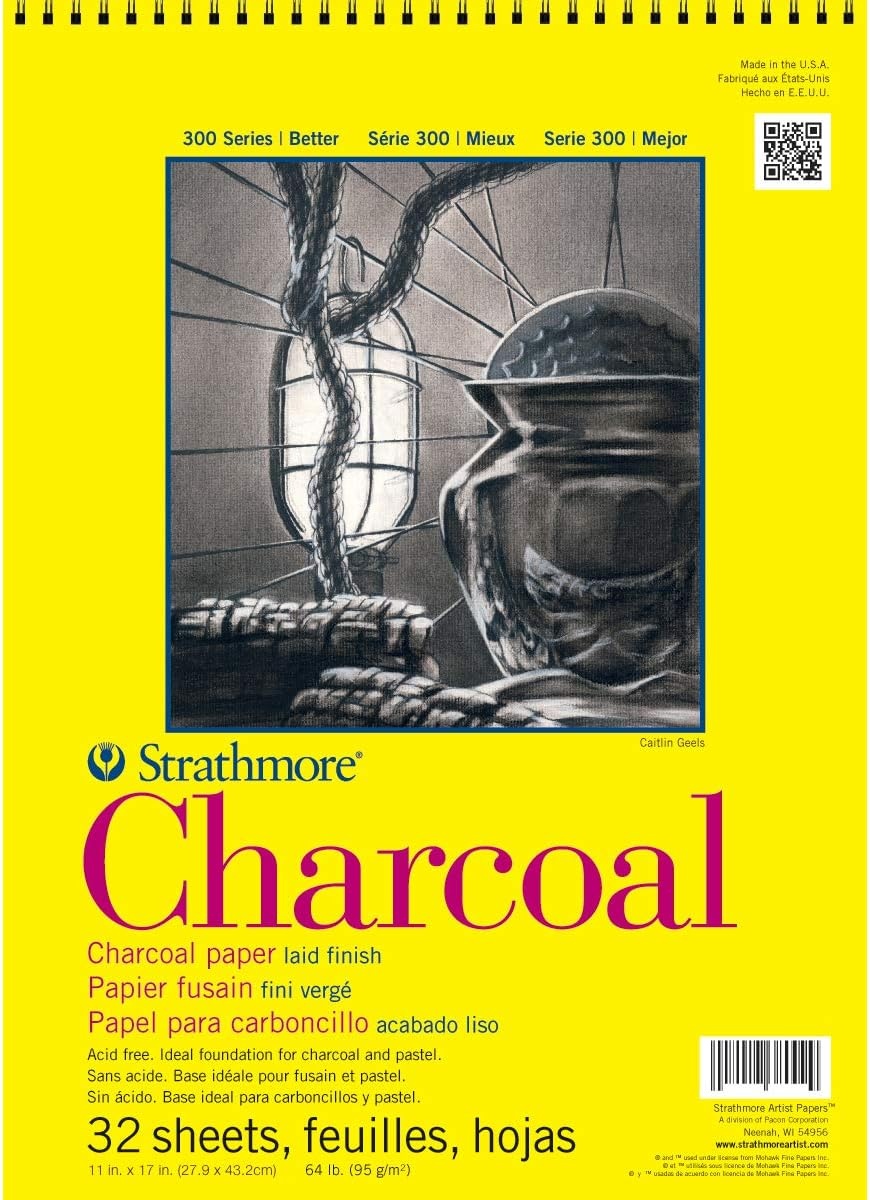 Strathmore 300 Series Charcoal Paper Pad, Glue Bound, 11×17 inches, 32 Sheets (64lb/95g) – Artist Paper for Adults and Students – Charcoal and Pastel(11×17)