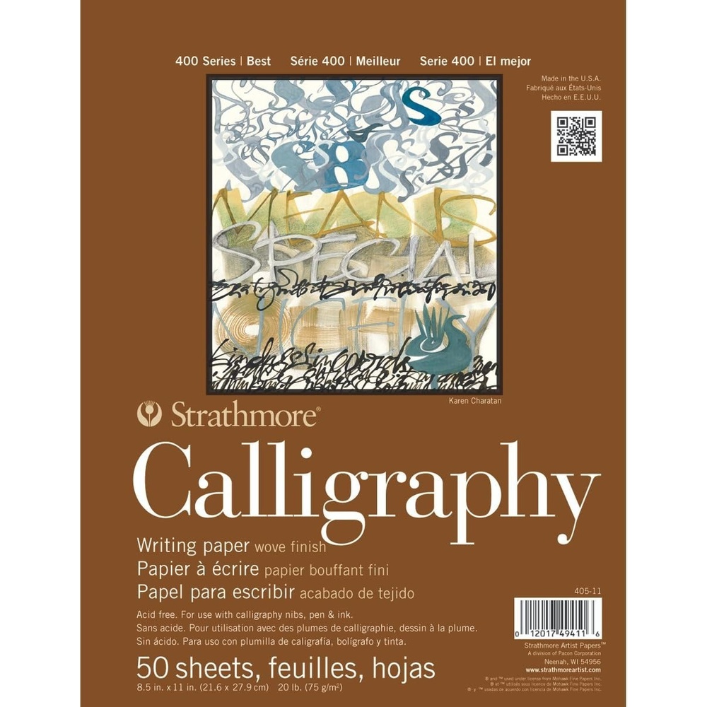 Strathmore STR- 50 Sheet Tape Bound Calligraphy Pad, 8.5 by 11″, White(8.5″x11″ Tape Bound)