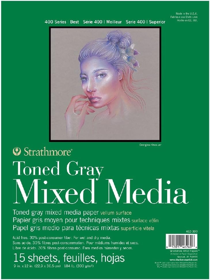 Strathmore Toned Mixed Media Paper Toned Grey 11″X14″-15 Sheets -62462311(Toned Gray)