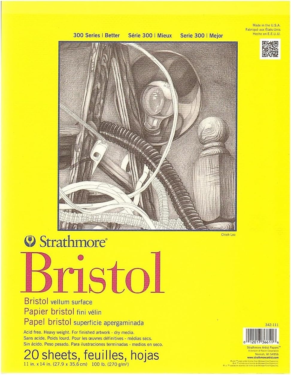 Strathmore 300 Series Bristol Paper Board, Smooth, 11×17 inches, 24 Sheets (100lb/270g) – Artist Paper for Adults and Students – Markers, Pen and Ink(Vellum)