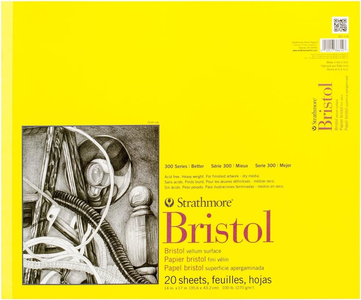 Strathmore 300 Series Bristol Paper Board, Smooth, 11×17 inches, 24 Sheets (100lb/270g) – Artist Paper for Adults and Students – Markers, Pen and Ink(Vellum)