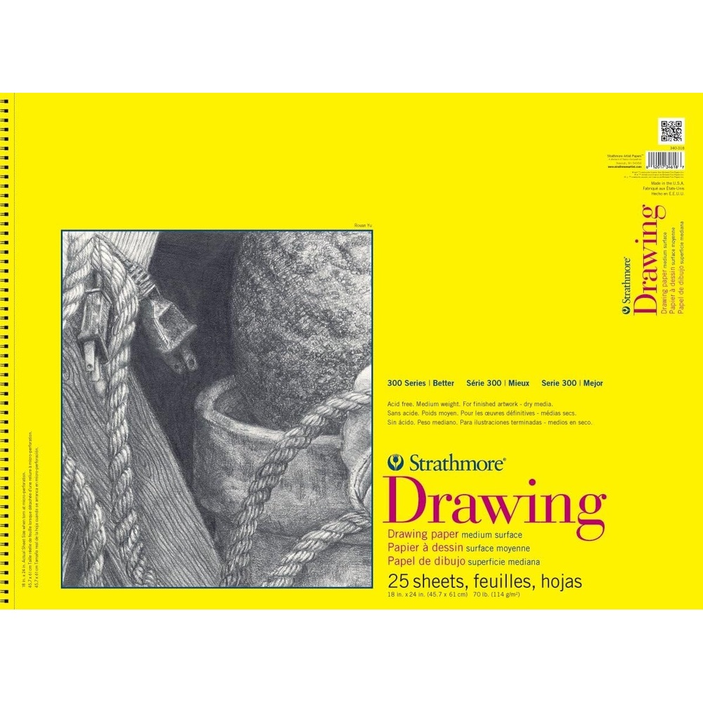 Strathmore 300 Series Wire Bound Drawing Pad, 70 lb. Drawing Paper, 9 X 12 inches, White, 50 Sheets (340-9)(18×24)