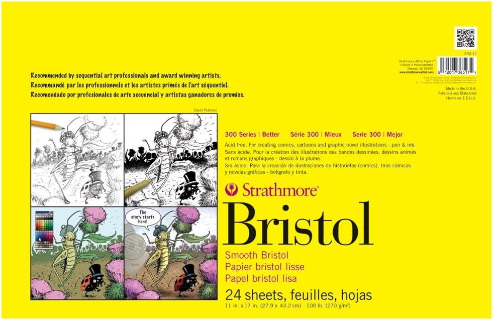 Strathmore 300 Series Bristol Paper Board, Smooth, 11×17 inches, 24 Sheets (100lb/270g) – Artist Paper for Adults and Students – Markers, Pen and Ink(Smooth)