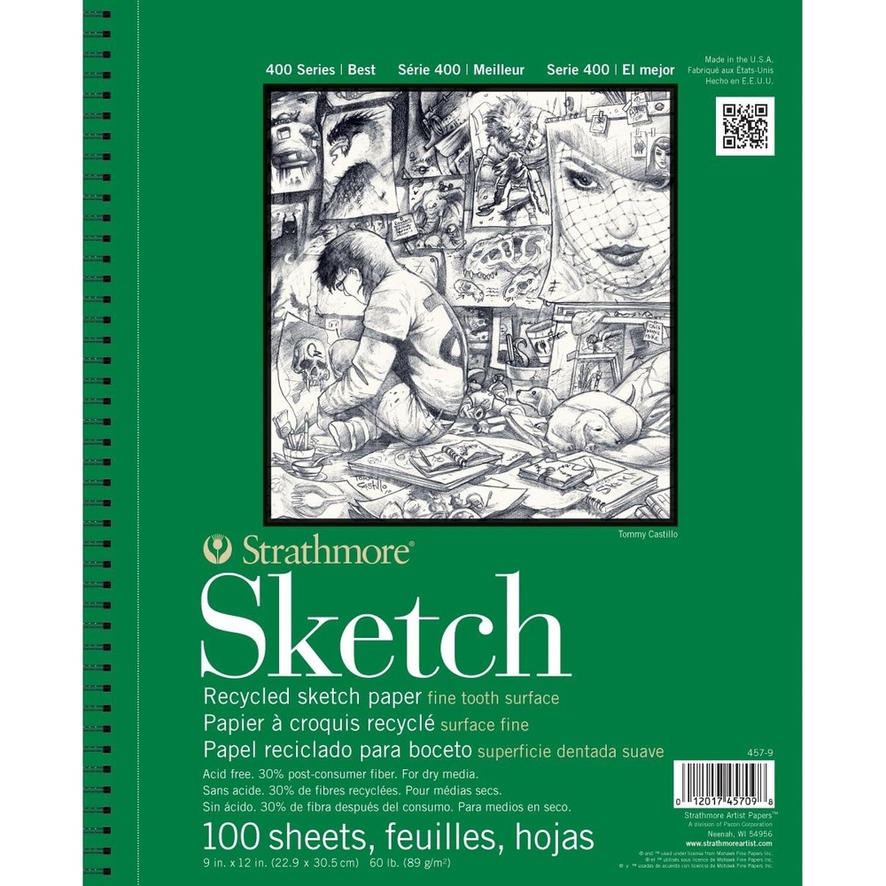 Strathmore 400 Series Sketch Pad, Recycled Paper, 9×12 inch, 100 Sheets – Artist Sketchbook for Drawing, Illustration, Art Class Students(5.5×8.5)