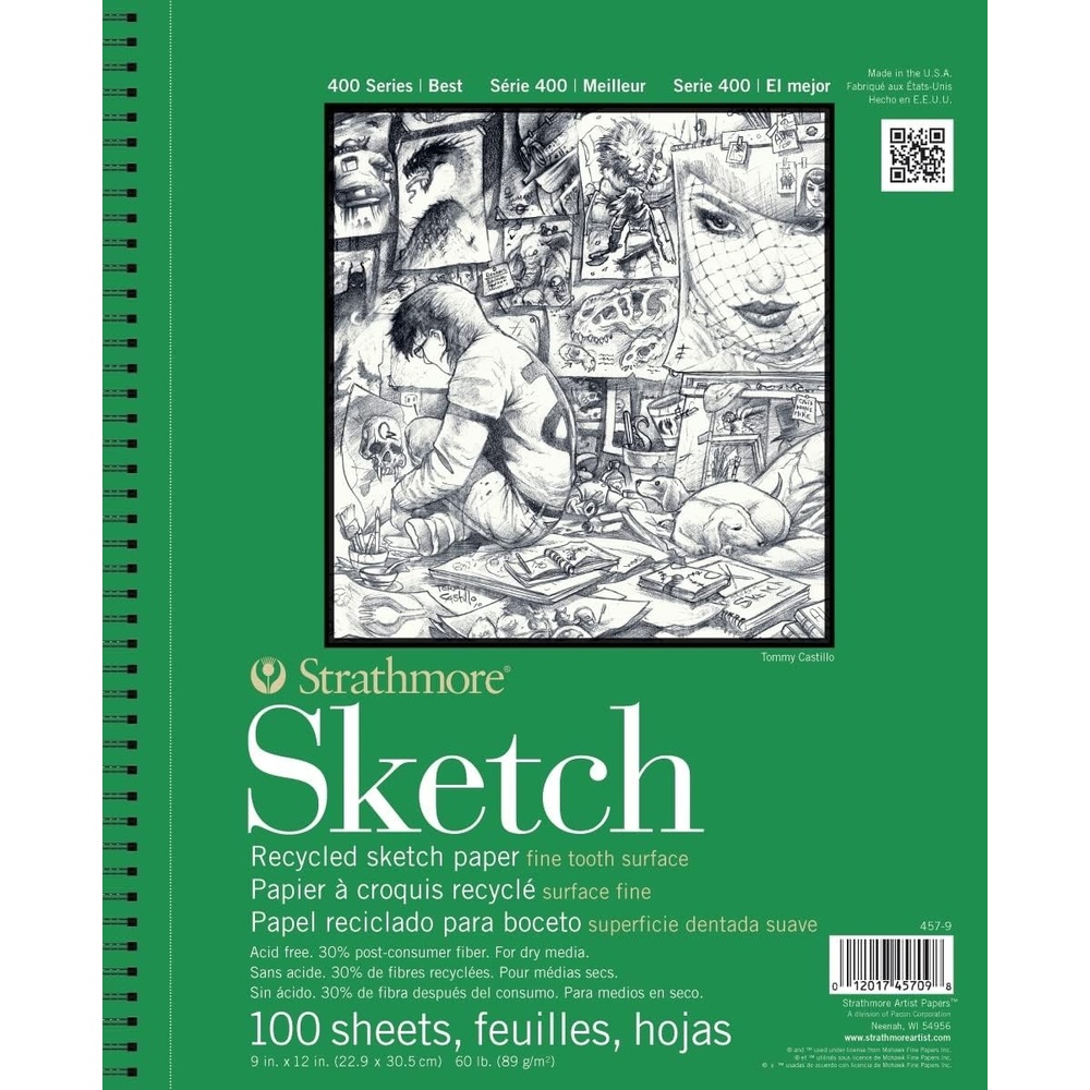 Strathmore 400 Series Sketch Pad, Recycled Paper, 9×12 inch, 100 Sheets – Artist Sketchbook for Drawing, Illustration, Art Class Students(3.5×5)