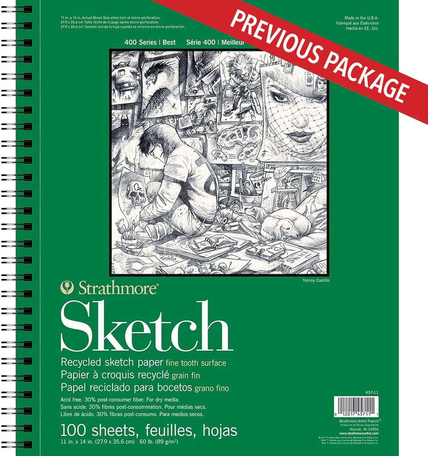 Strathmore 400 Series Sketch Pad, Recycled Paper, 9×12 inch, 100 Sheets – Artist Sketchbook for Drawing, Illustration, Art Class Students(11×14)