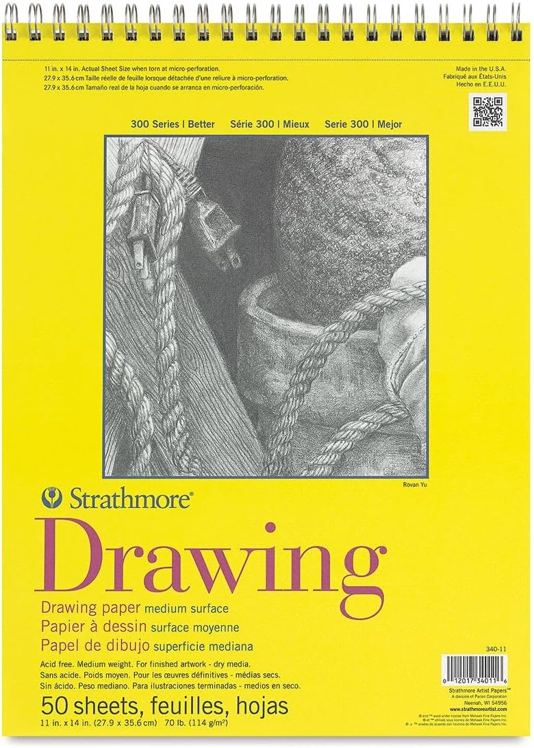 Strathmore 300 Series Wire Bound Drawing Pad, 70 lb. Drawing Paper, 9 X 12 inches, White, 50 Sheets (340-9)(11×14)