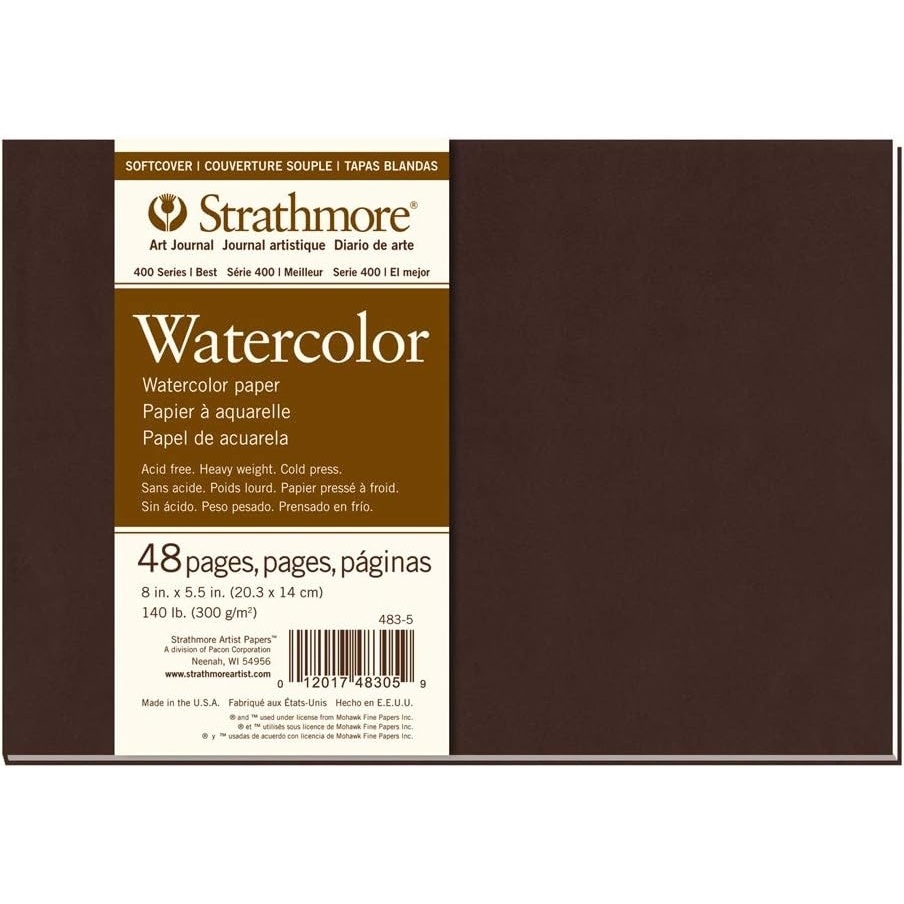 Strathmore 400 Series Softcover Watercolor Art Journal, 140 lb. Cold Press, 7.75 X 9.75 inches, White, 48 Pages (483-7)(Soft Cover  Phase Out)