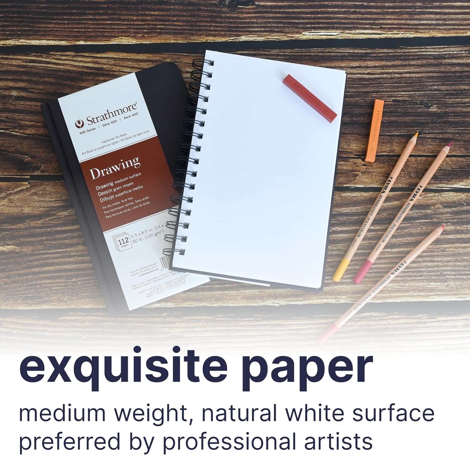 Strathmore 400 Series Drawing Paper Art Book, Matte Brown Cover, Cream White, Hardbound, 56 Sheets, 8.5×11 inch(Hardbound)