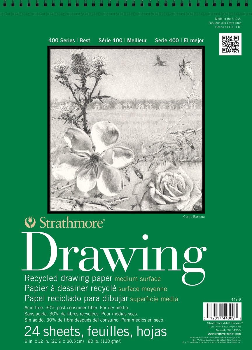 Strathmore 400-8 400 Series Drawing Pad, 18″x24″, Ivory/Cream, 24 Sheets, Medium(Recycled)