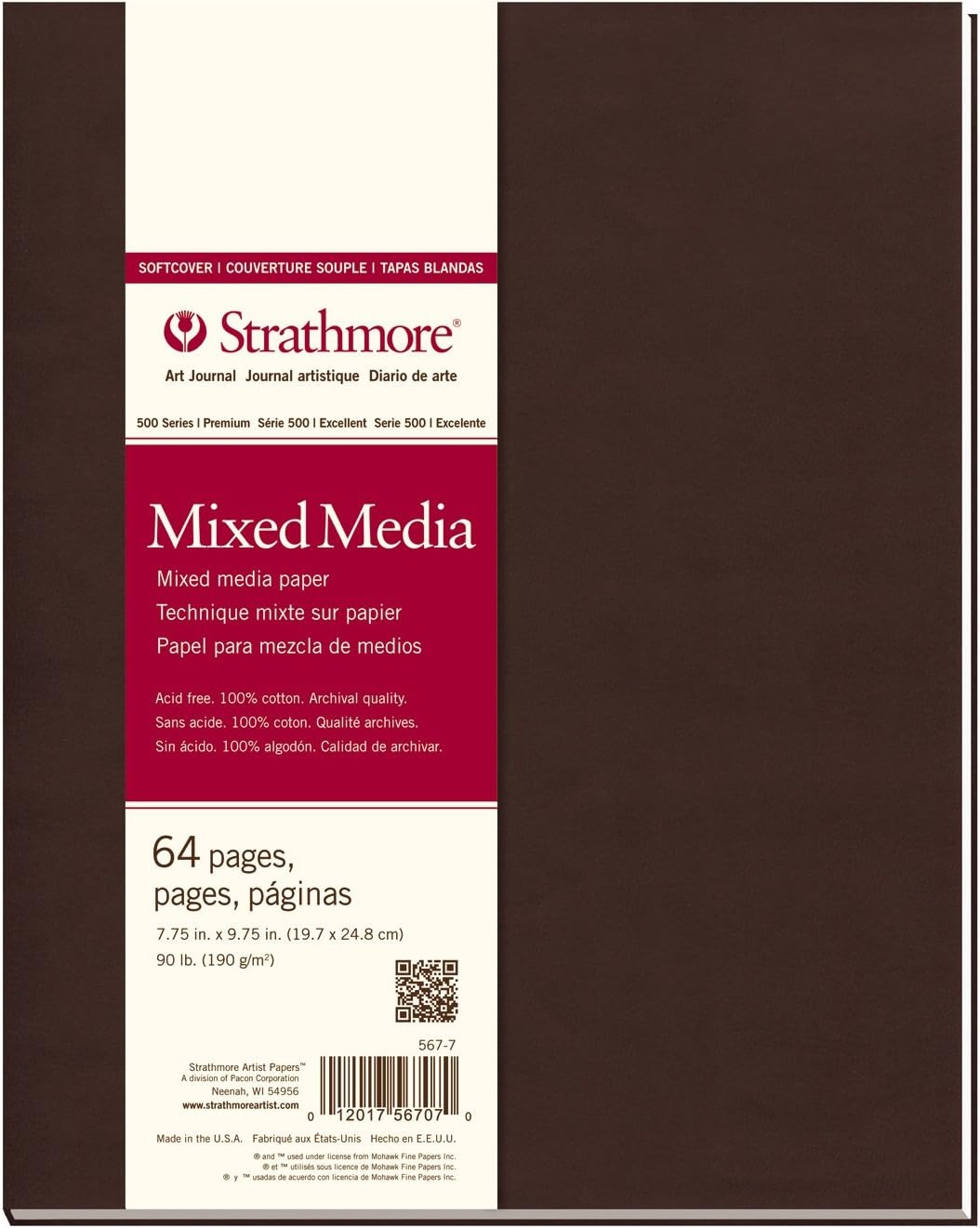 Strathmore 500 Series Softcover Mixed Media Journal, 90 lb. Paper, 5.5 X 8.5 inches, 64 Pages (567-5)(Soft Cover  Phase Out)