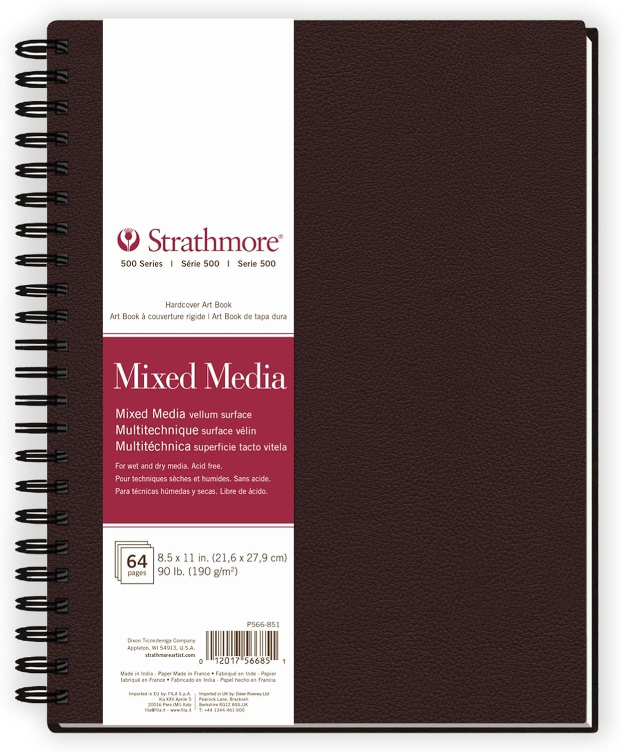 Strathmore 500 Series Softcover Mixed Media Journal, 90 lb. Paper, 5.5 X 8.5 inches, 64 Pages (567-5)(Side Wire)