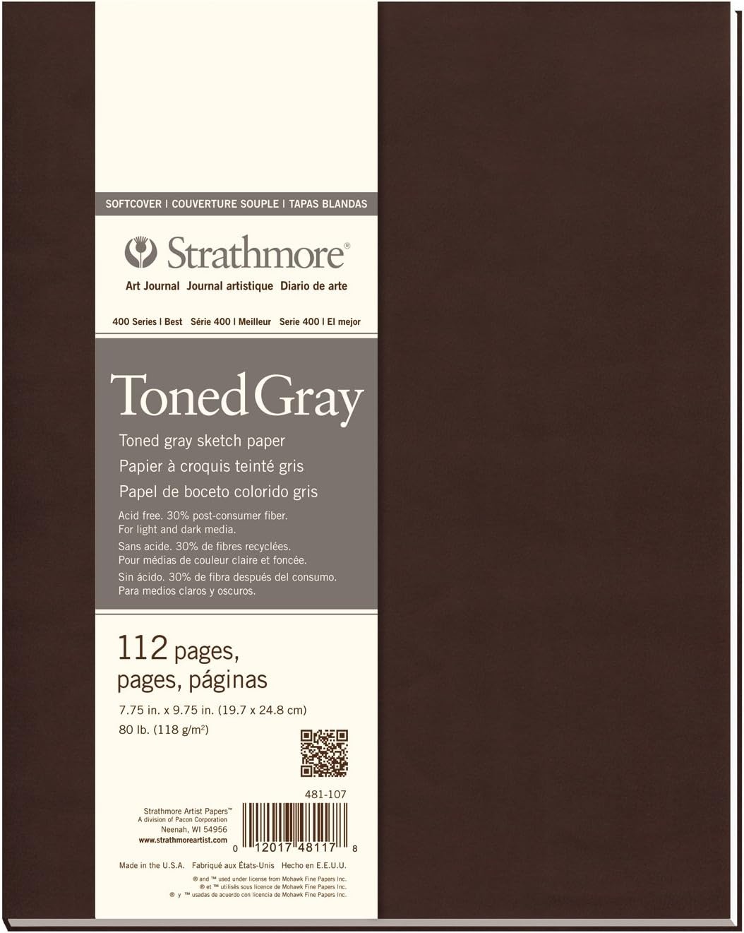 Strathmore 480-7 Softcover Art Journal, 7.75″ x 9.75″, White,160 Pages(Soft Cover  Gray  Phase Out)