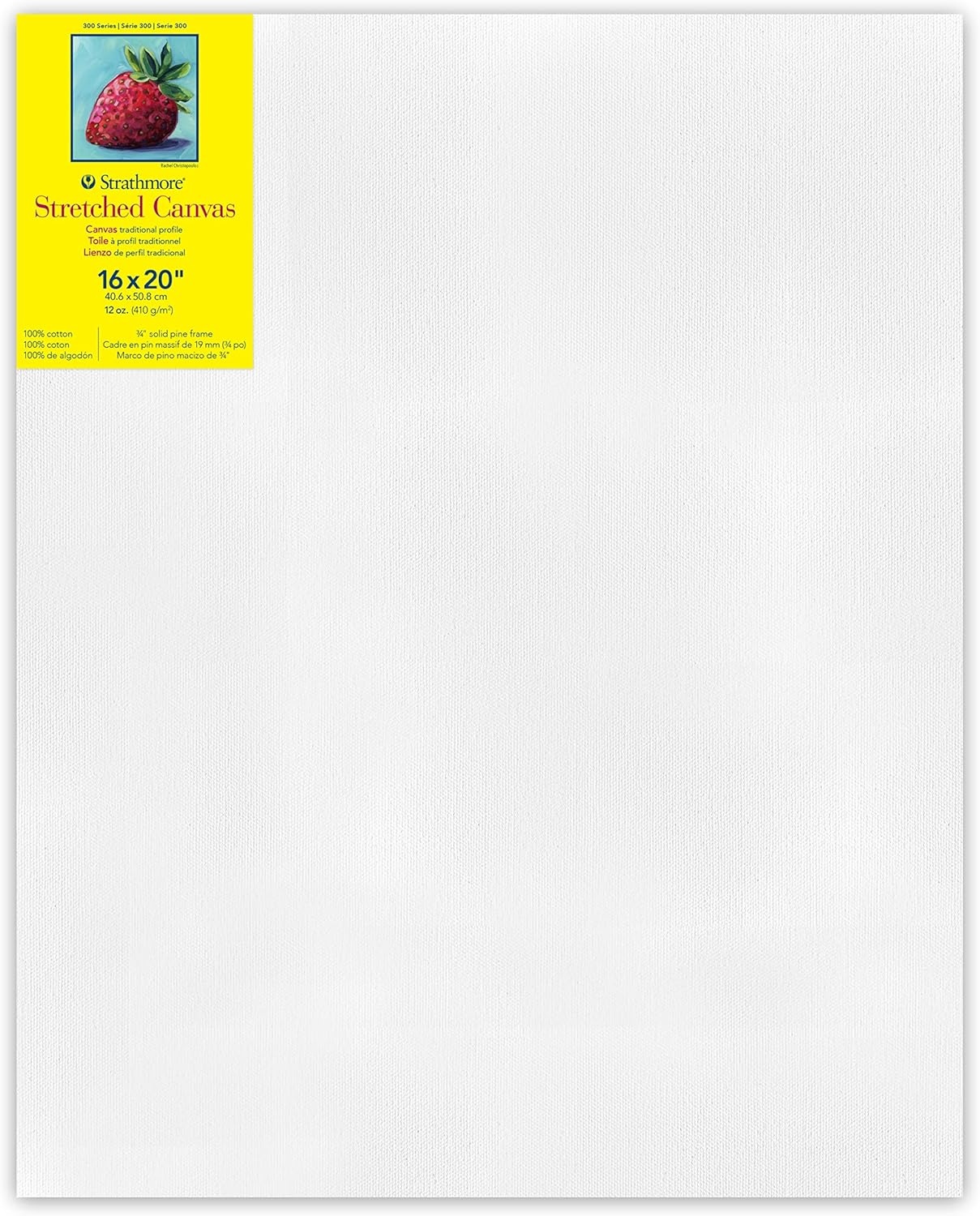 Strathmore 300 Series Stretched Canvas, Traditional Profile, 8×8 inches – Artist Canvas for Oil, Acrylic, Pouring & Mixed Media – 100% Cotton, Triple Primed(16×20)