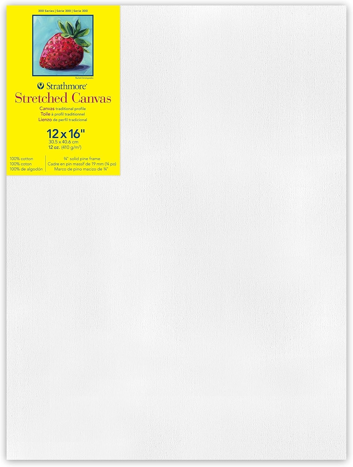 Strathmore 300 Series Stretched Canvas, Traditional Profile, 8×8 inches – Artist Canvas for Oil, Acrylic, Pouring & Mixed Media – 100% Cotton, Triple Primed(12×16)