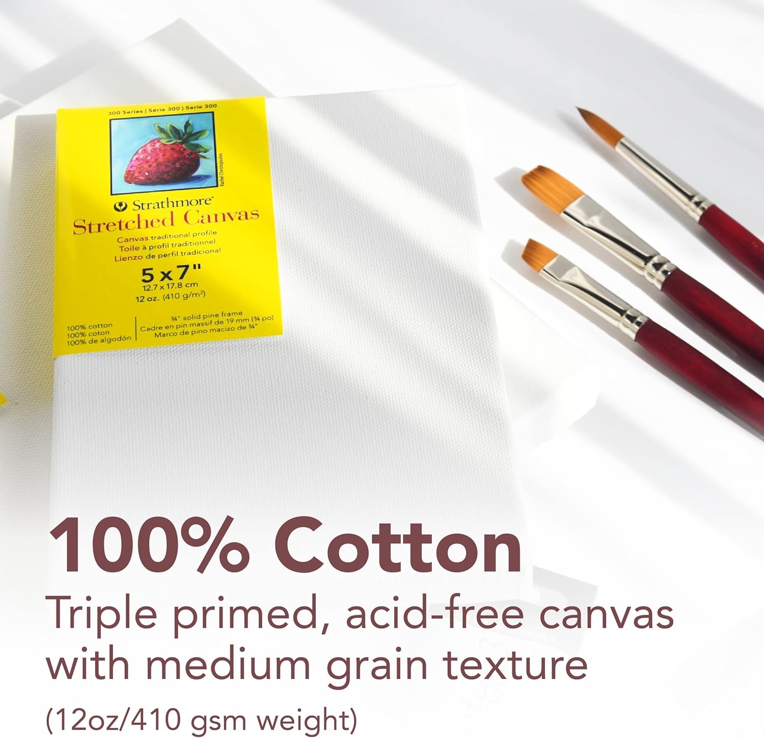 Strathmore 300 Series Stretched Canvas, Traditional Profile, 8×8 inches – Artist Canvas for Oil, Acrylic, Pouring & Mixed Media – 100% Cotton, Triple Primed(Size 3/4 inch)