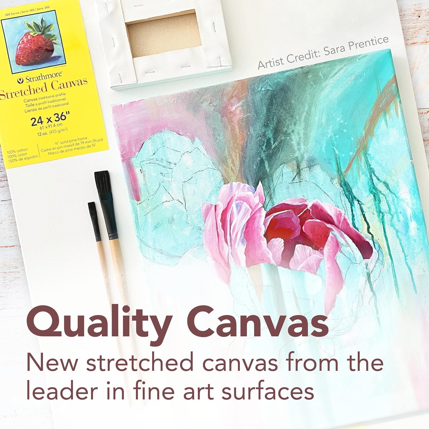 Strathmore 300 Series Stretched Canvas, Traditional Profile, 8×8 inches – Artist Canvas for Oil, Acrylic, Pouring & Mixed Media – 100% Cotton, Triple Primed(24 x 36)