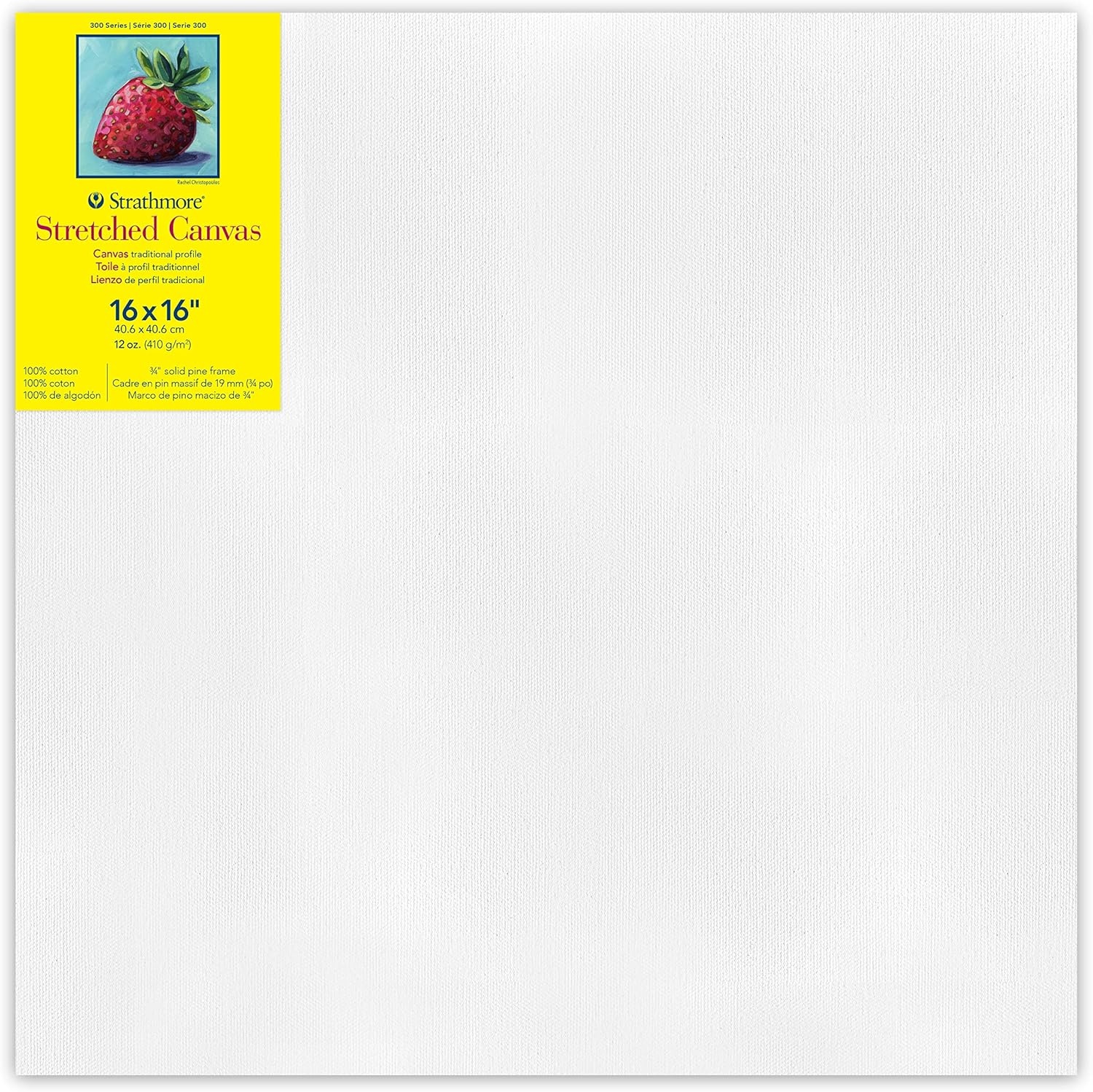 Strathmore 300 Series Stretched Canvas, Traditional Profile, 8×8 inches – Artist Canvas for Oil, Acrylic, Pouring & Mixed Media – 100% Cotton, Triple Primed(16×16)