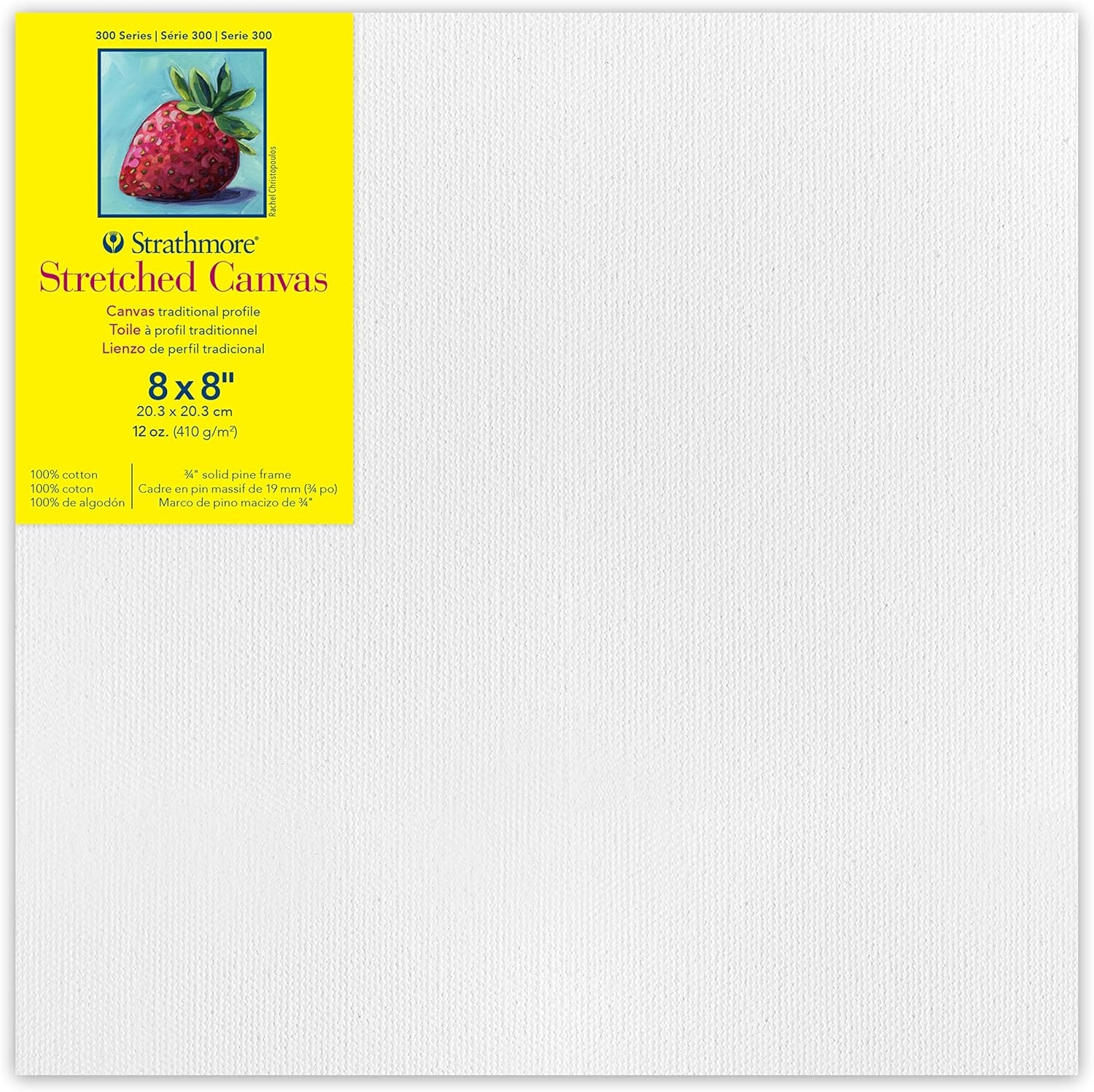 Strathmore 300 Series Stretched Canvas, Traditional Profile, 8×8 inches – Artist Canvas for Oil, Acrylic, Pouring & Mixed Media – 100% Cotton, Triple Primed(8×8)