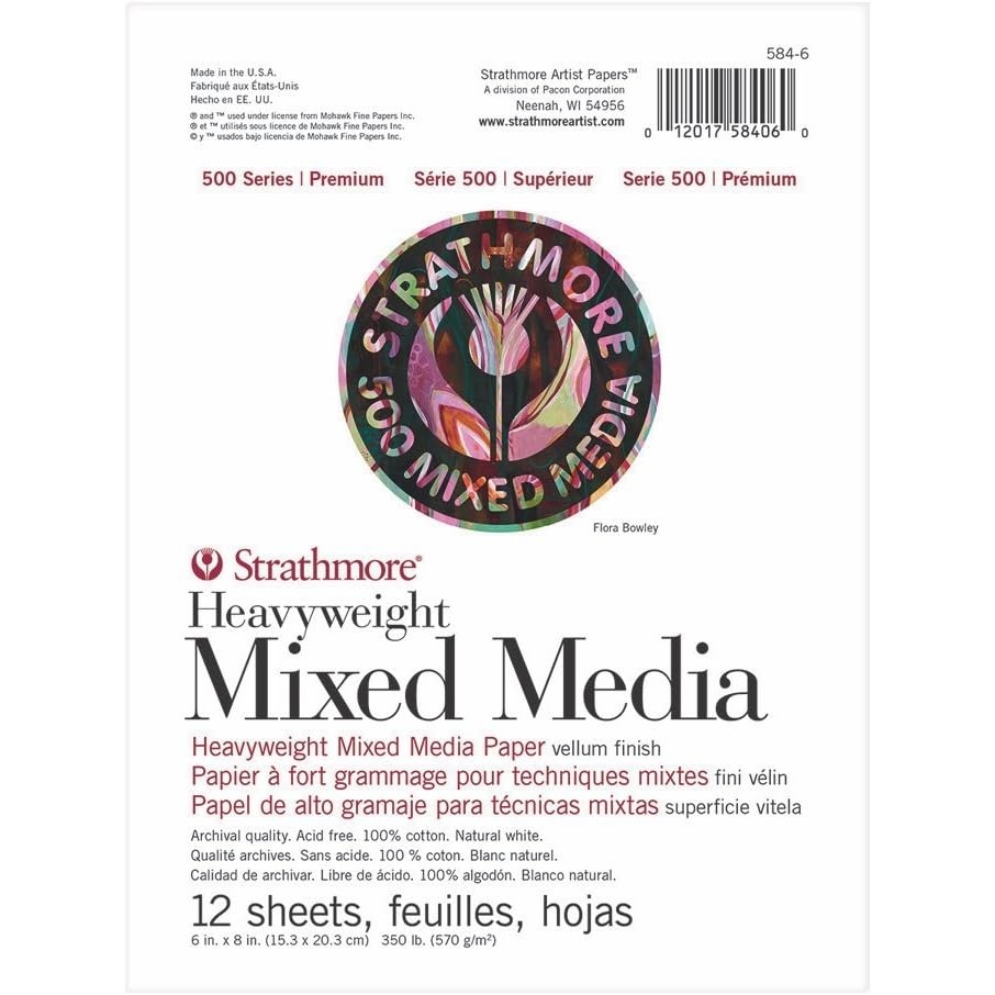 Strathmore (564-8 500 Series Mixed Media Board, Vellum, 8″x10″, 6 Sheets , White(6 x 8 inches)