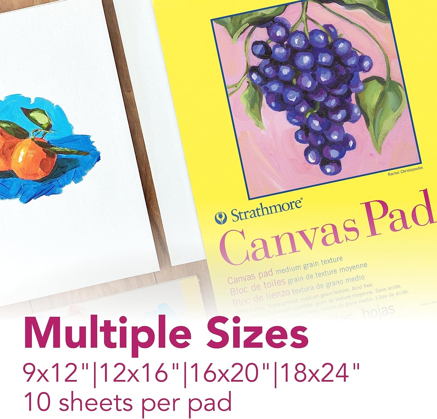 Strathmore 300 Series, Canvas Pad, 16×20 inch, 10 Sheets – Triple Primed, 100% Cotton Canvas, Plein Air Artists, Acrylic Paint and Oil Paint(18×24)