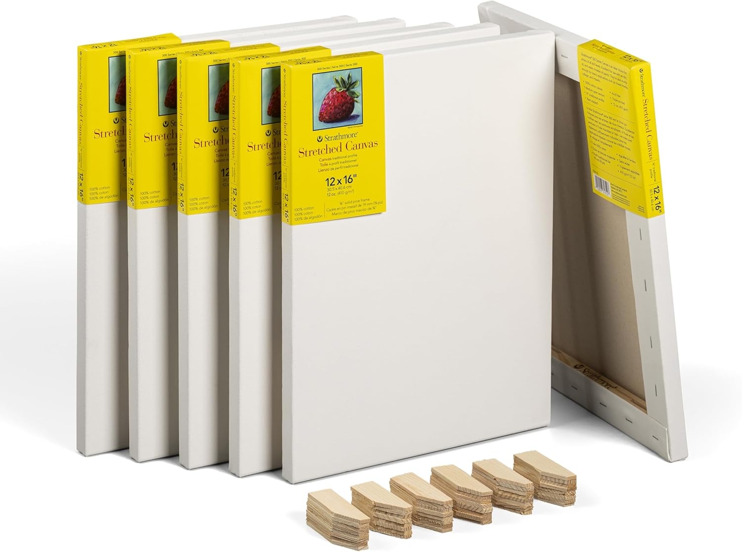 Strathmore 300 Series Gallery Stretched Canvas Pack, 8×10 inch, 3 Pack, Art Canvas for Students Professionals(12×16 inch)