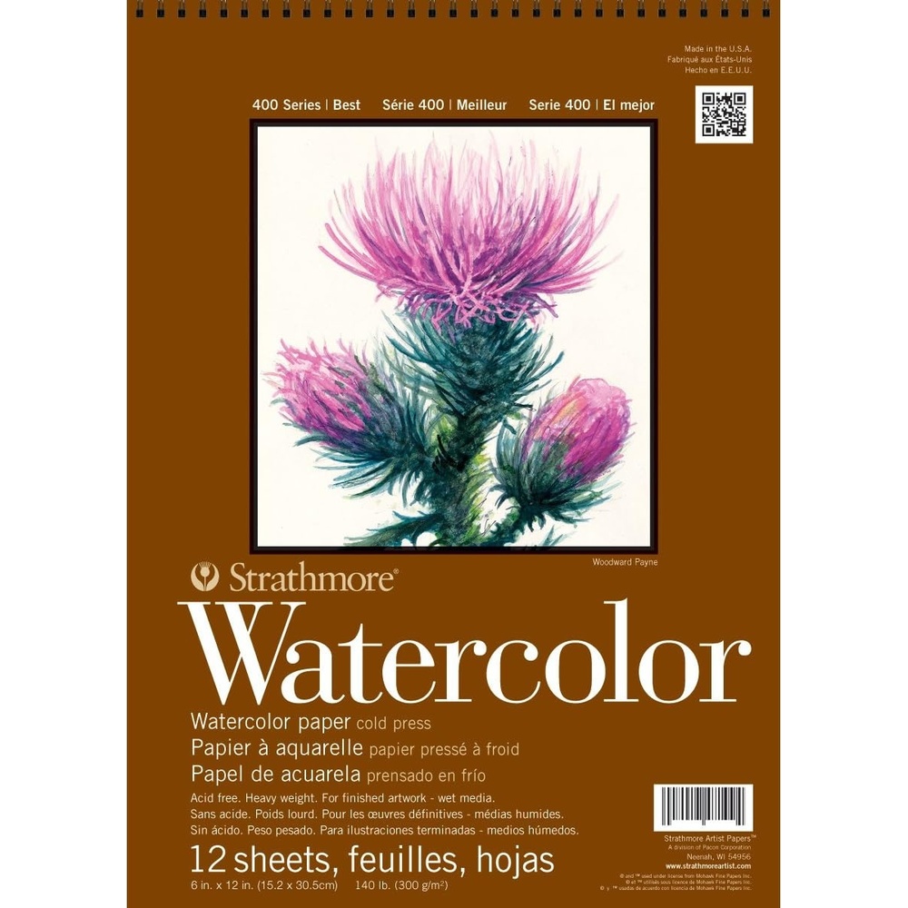 Strathmore 400 Series Watercolor Block, Cold Press, 9″x12″ Bound (4 Sides), 15 Sheets/Block, White(6 x 12 inches)