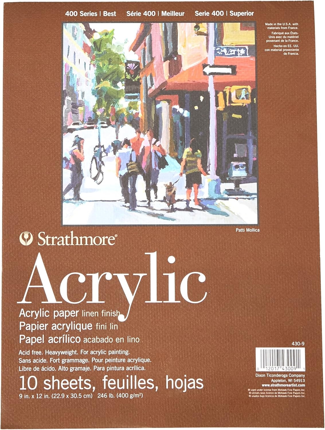 Strathmore 400 Series Glue Bound Acrylic Paper Pad, 246 lb. Linen, 9 X 12 inches, White, 10 Sheets (430-9)